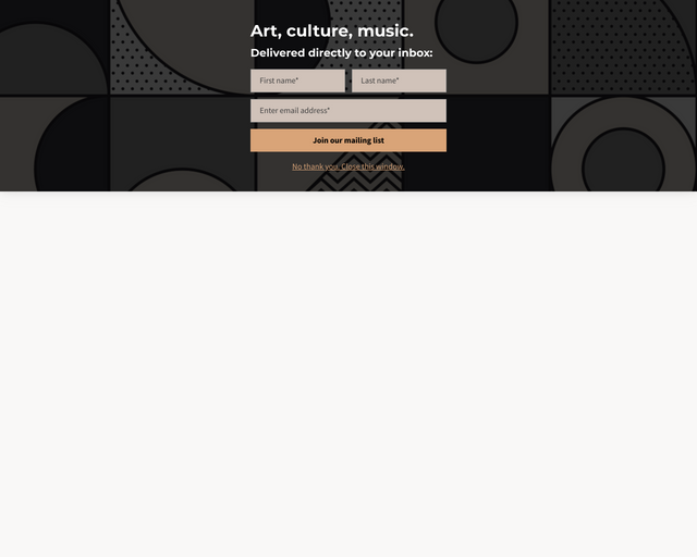 Screenshot of Artsy subscribe banner template