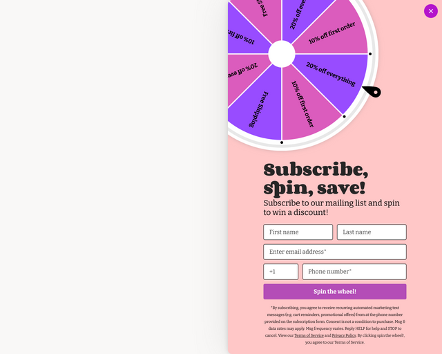 Screenshot of Discount spin wheel template