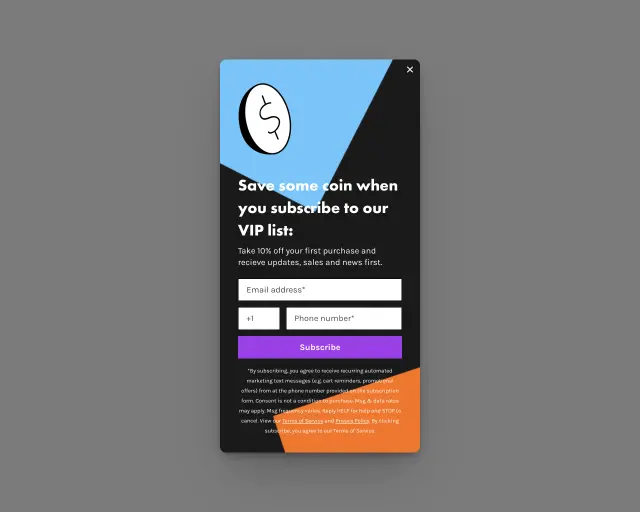 Screenshot of Subscribe to VIP list popup template