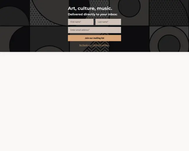 Screenshot of Artsy subscribe banner template