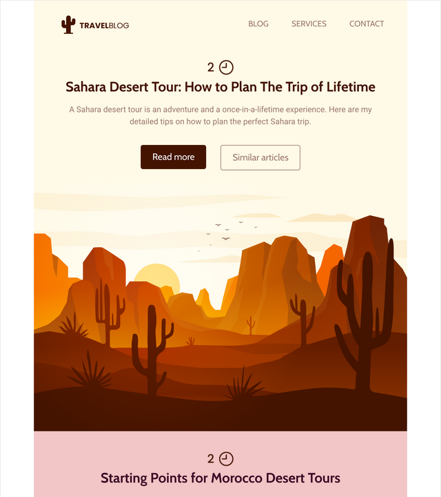 Screenshot of Travel inspiration newsletter template