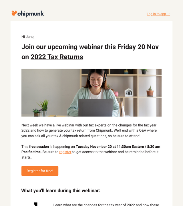 Screenshot of Webinar invite template