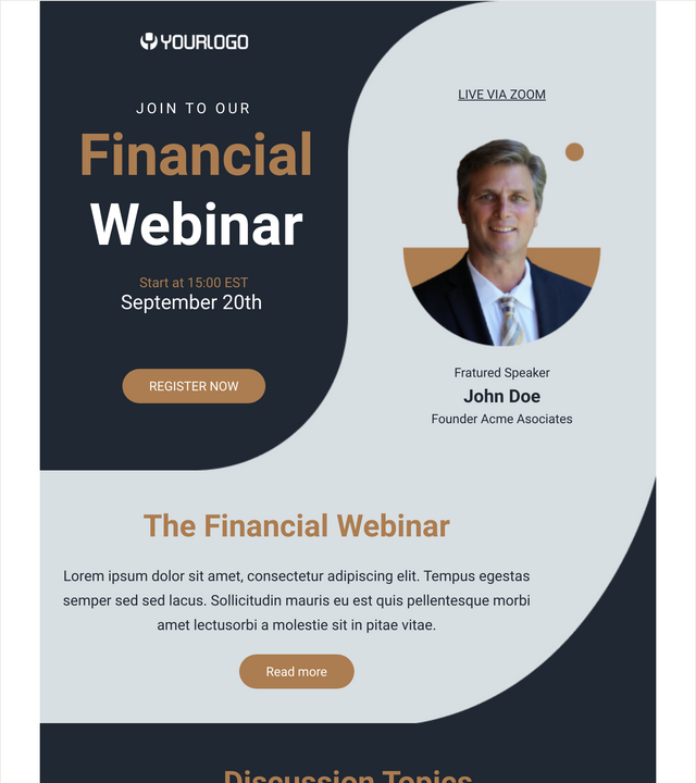 Screenshot of Financial webinar invite template