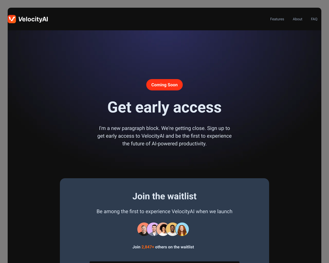 Screenshot of Waitlist/Prelaunch Page template