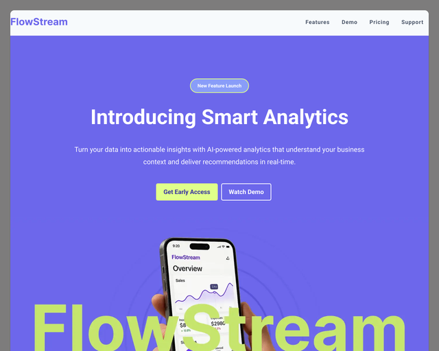 Screenshot of Feature Launch Page template