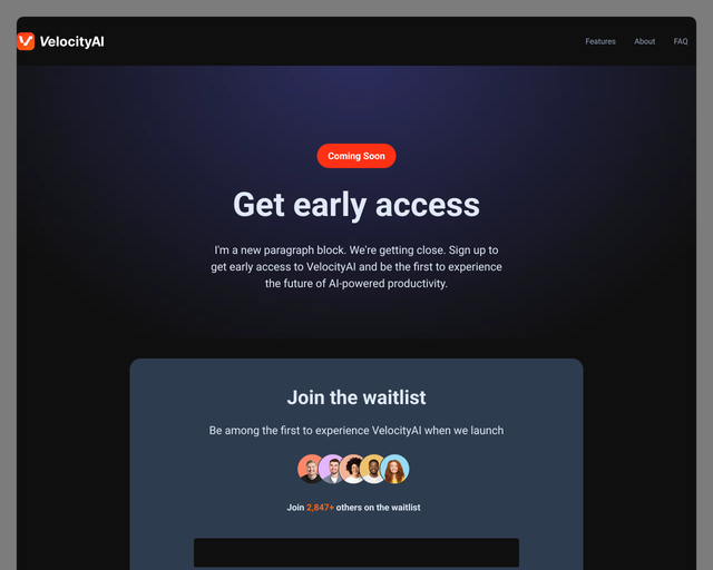 Screenshot of Waitlist/Prelaunch Page template