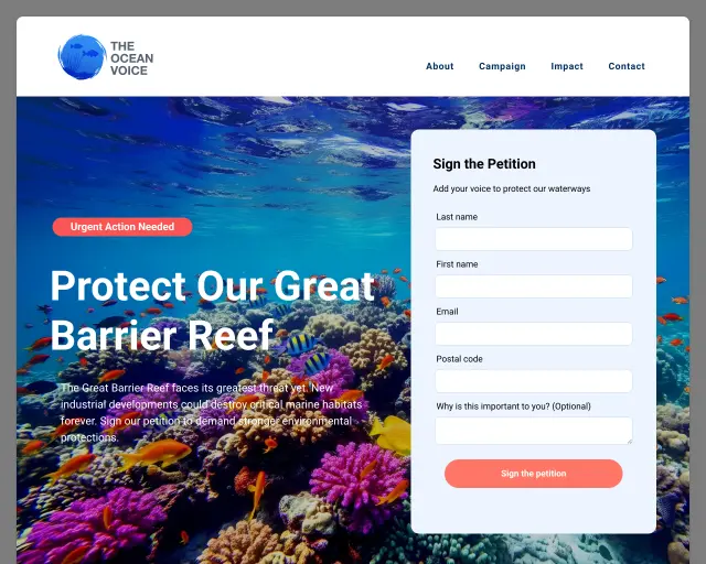 Screenshot of Petition & Adocacy template