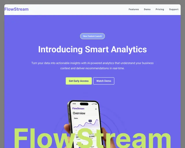 Screenshot of Feature Launch Page template