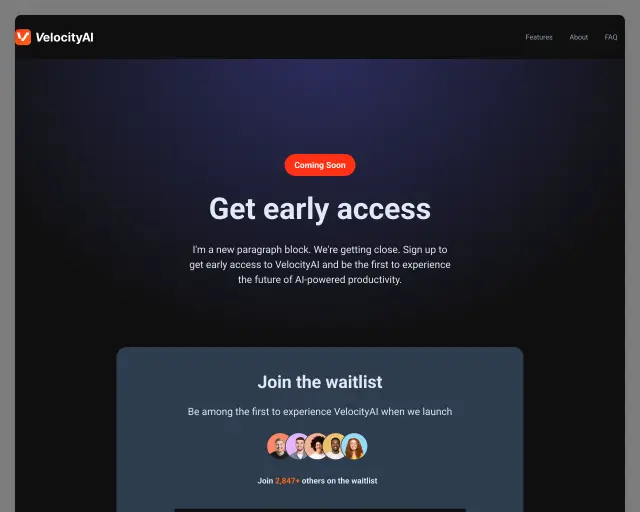 Screenshot of Waitlist/Prelaunch Page template