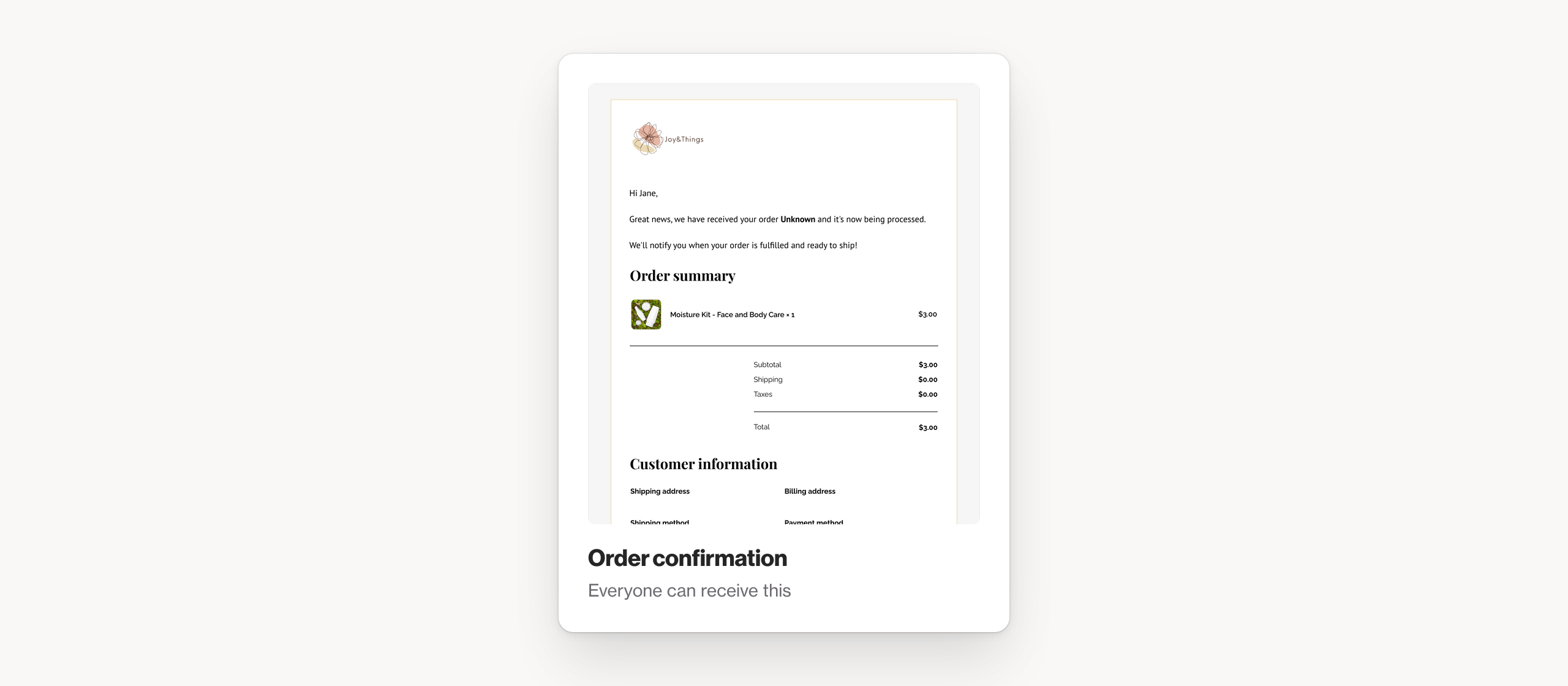 Shopify order confirmation
