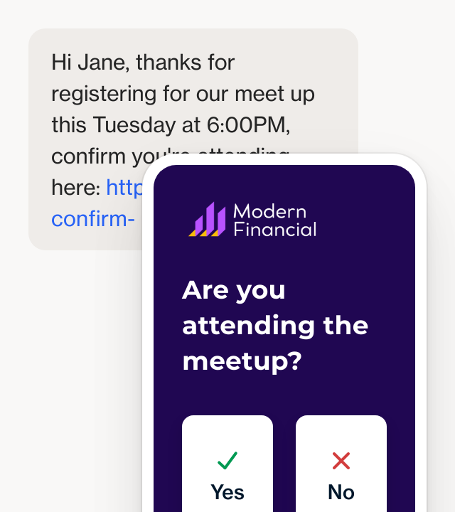 Screenshot of SMS meetup confirmation template