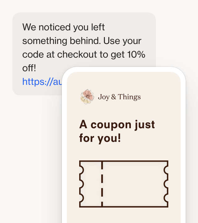 Screenshot of SMS abandoned cart recovery with coupon template