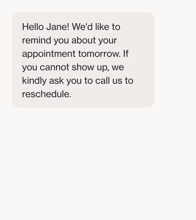 Screenshot of SMS appointment reminder template