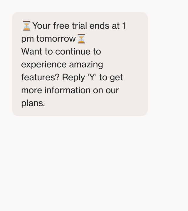 Screenshot of SMS trial expiration notification template