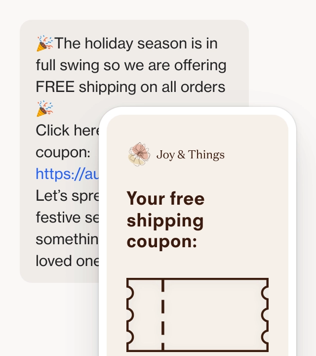 Screenshot of SMS free holiday shipping template