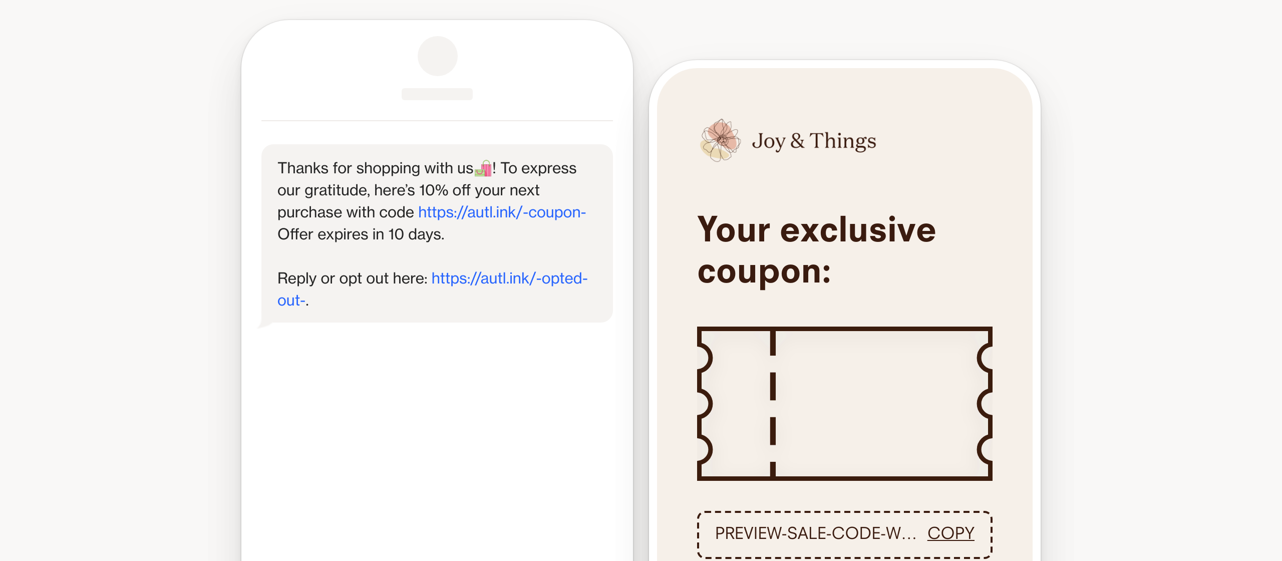Post-purchase SMS with coupon