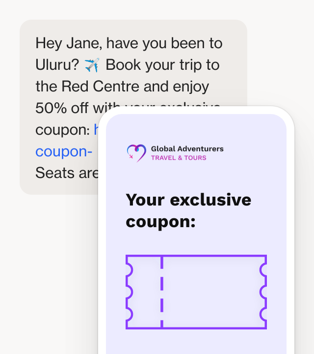 Screenshot of SMS travel coupon template