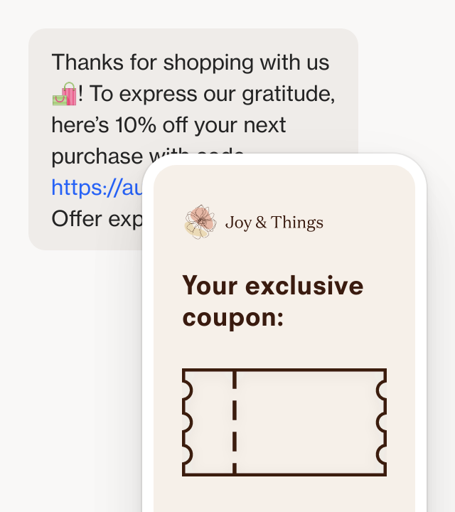 Screenshot of Post-purchase SMS with coupon template