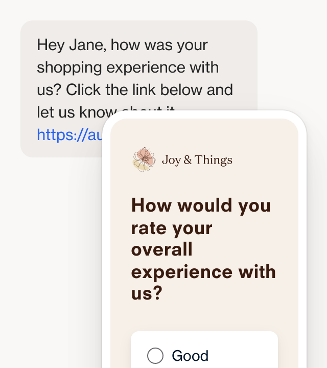 Screenshot of SMS post-purchase feedback template